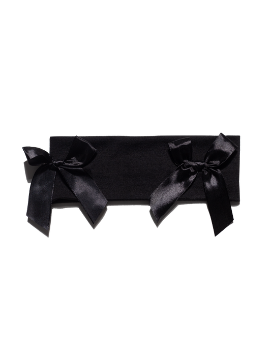black headband with two black bows on both side | Bow Me a Kiss | Baobei Label | Headband