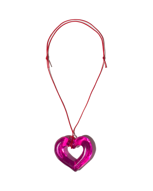 pink resin heart pendant with red necklace string | Love U Pendant Pink | Baobei Label