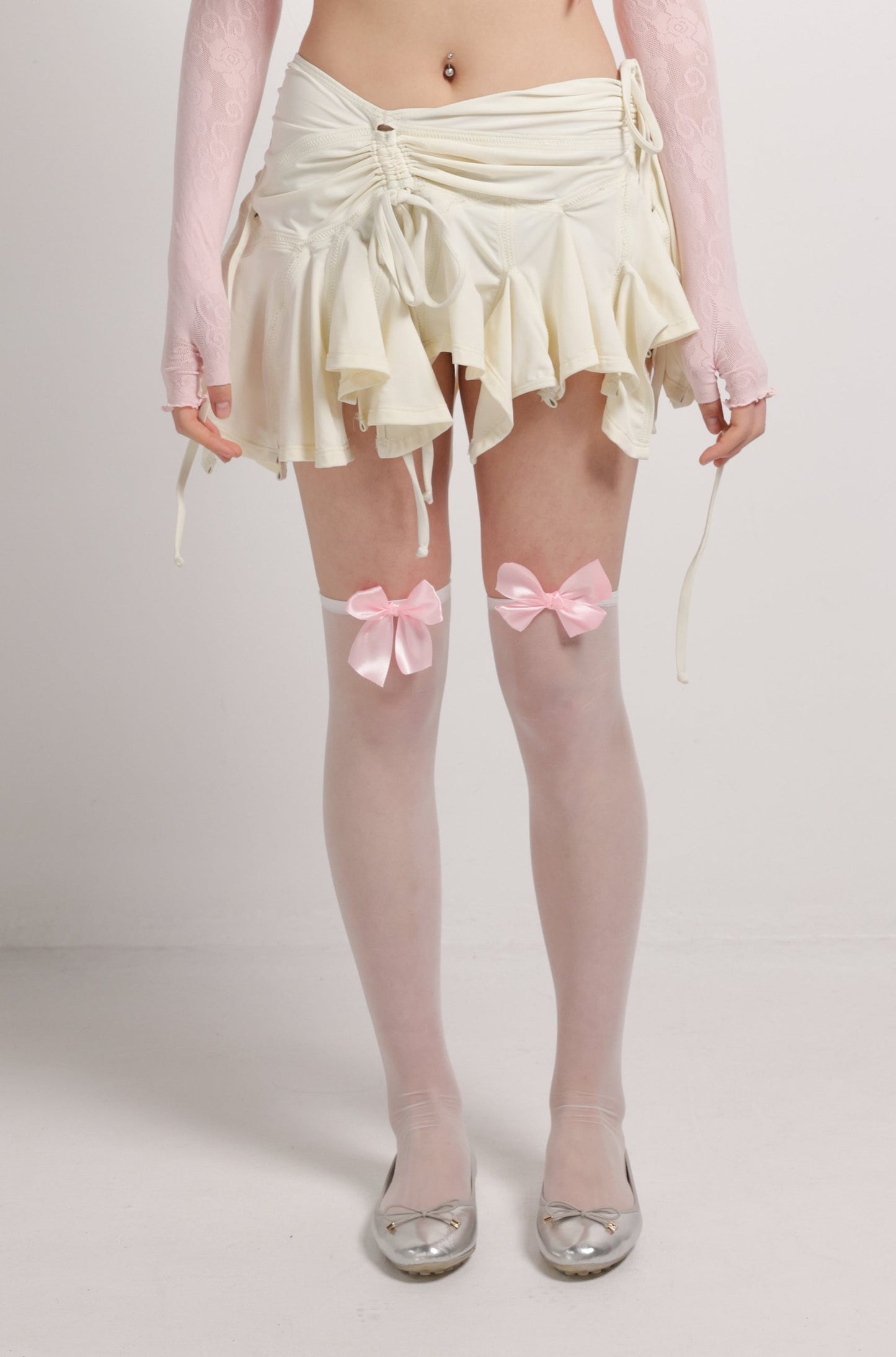 girl wearing sheer knee high socks with pink bows | Bow Me Sock in Pink | Baobei Label