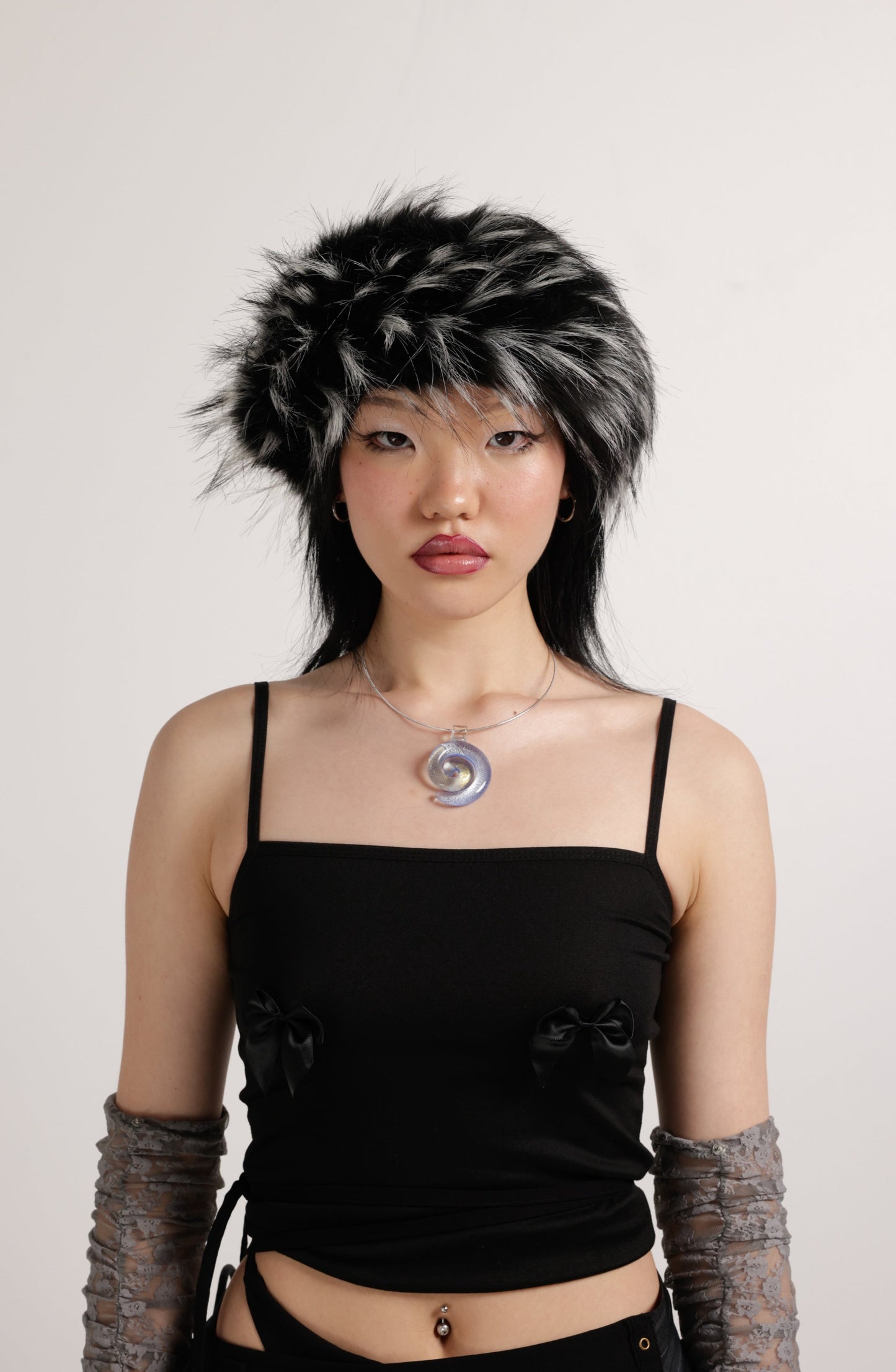 Girl in faux fur headband in black and white |  | Halo in Multi | Fur Head Warmer | Baobei Label