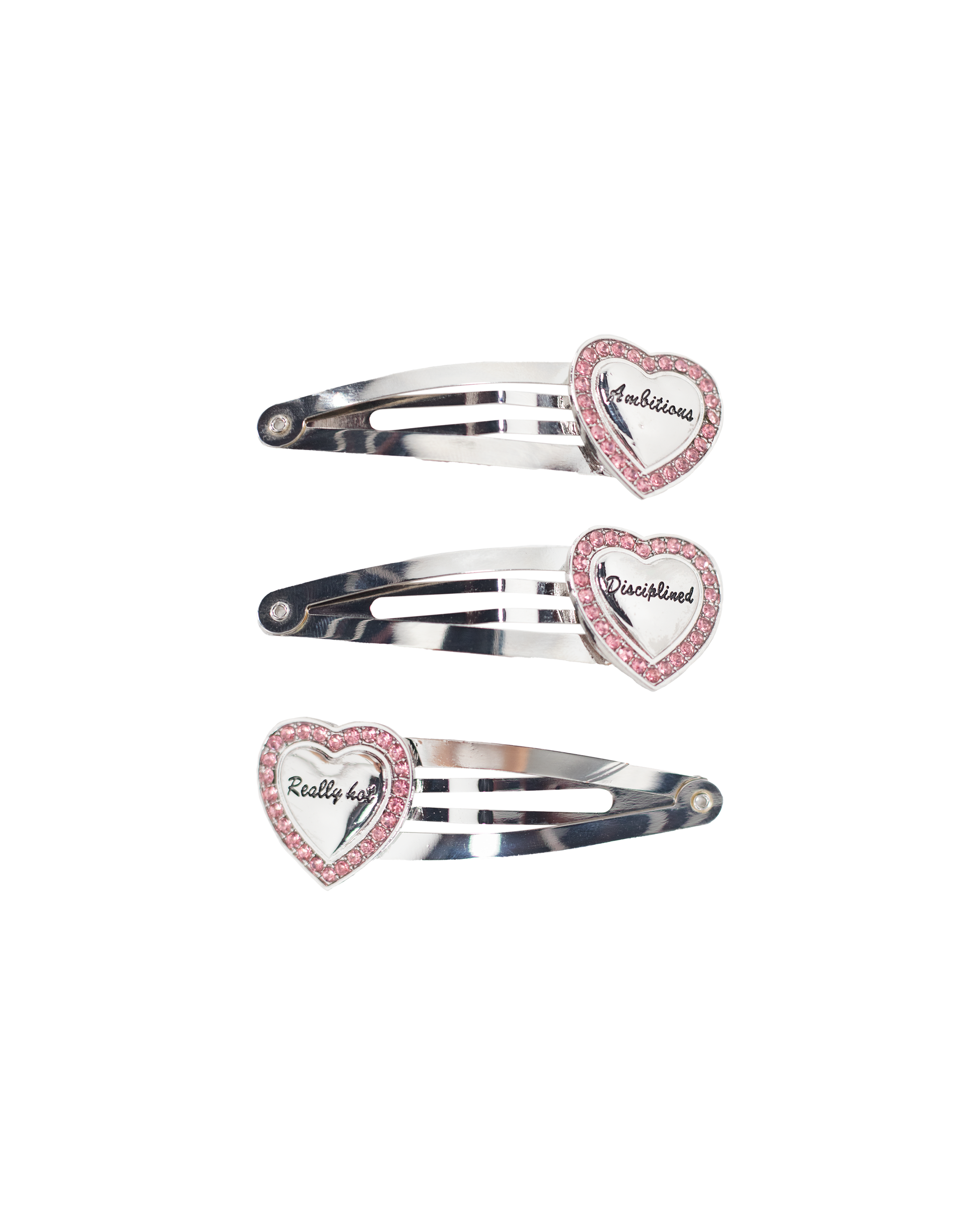 silver heart hair clip with pink gems | Ambitious, Disciplined, Really Hot Clips | Baobei Label