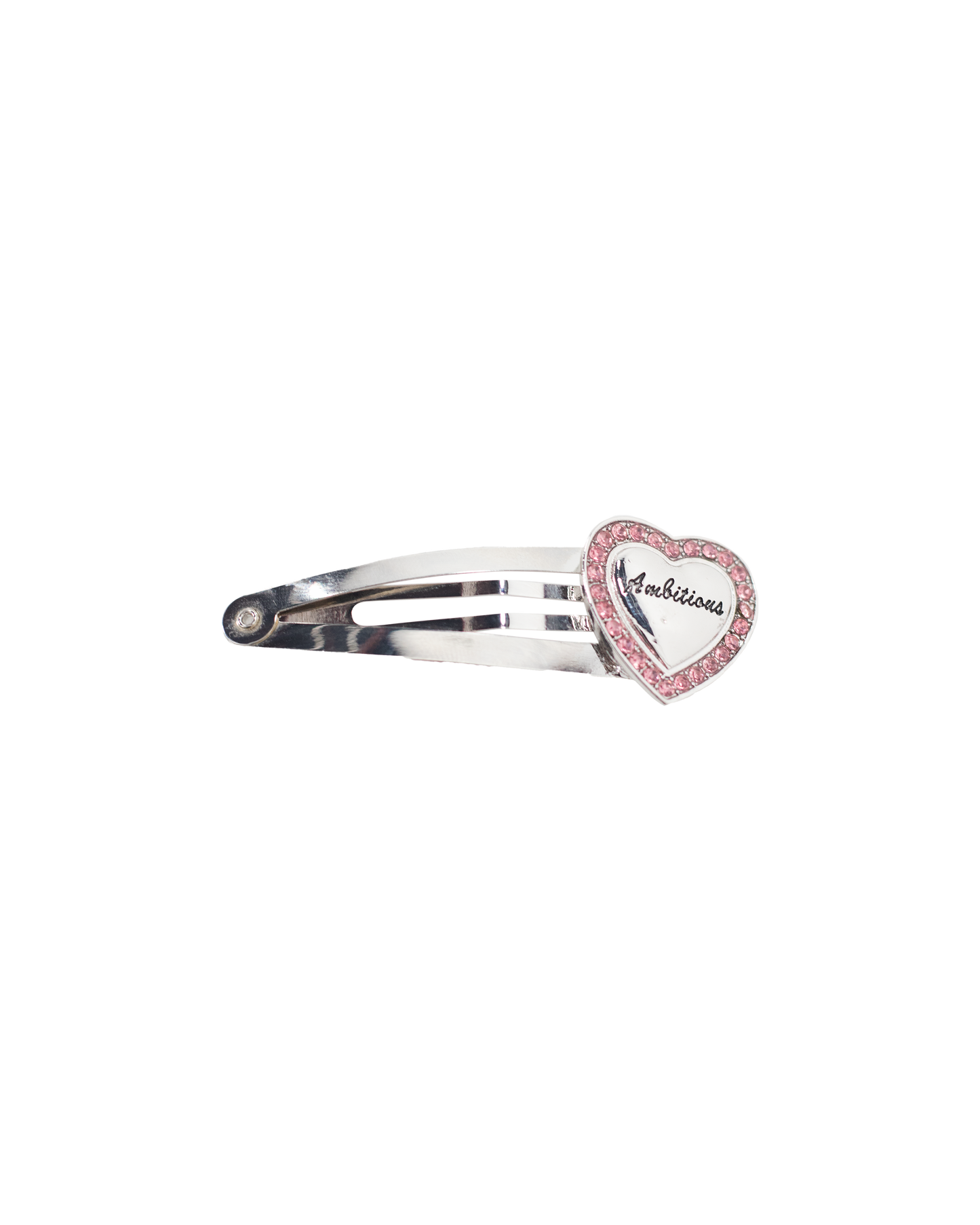 silver heart hair clip with pink gems |  | Ambitious, Disciplined, Really Hot Clips | Baobei Label