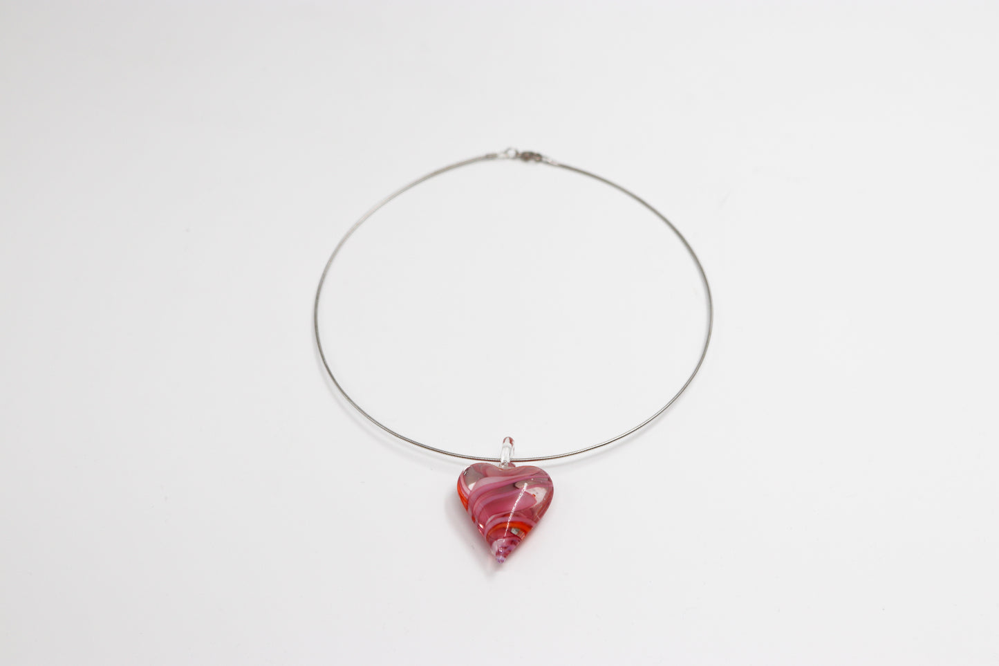 Pink glass heart pendant on a metal wire | Glass Heart Pendant in Pink | Baobei Label