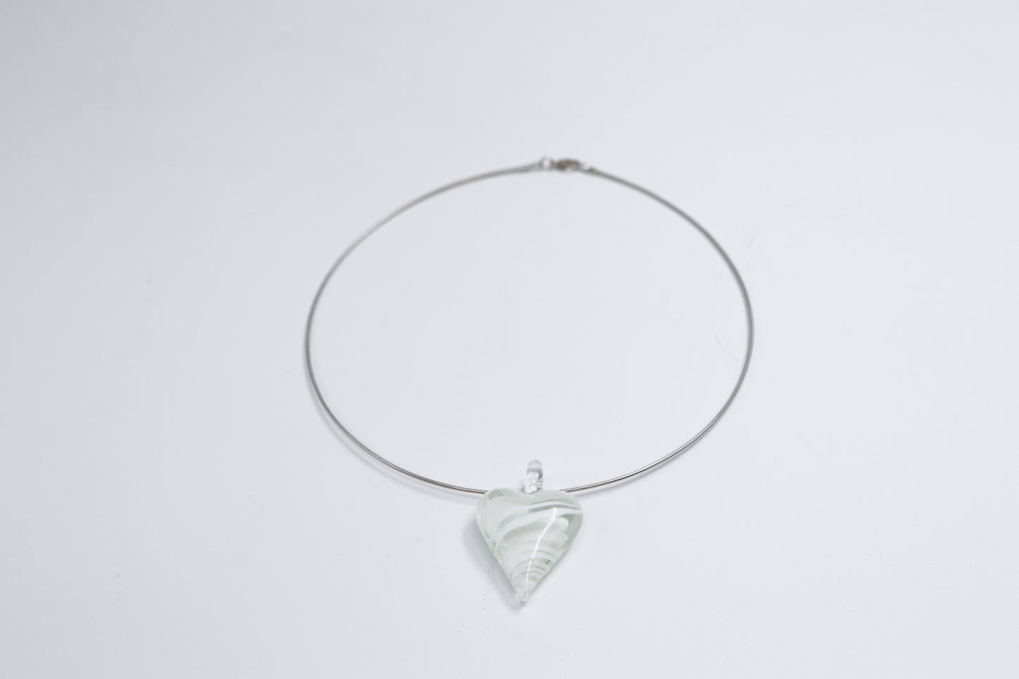 White glass heart pendant on a metal wire | Glass Heart Pendant in White | Baobei Label