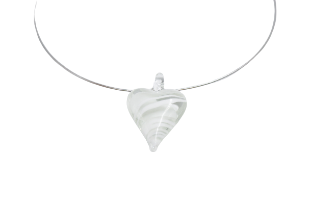 White glass heart pendant on a metal wire | Glass Heart Pendant in White | Baobei Label