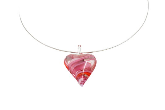 Pink glass heart pendant on a metal wire | Glass Heart Pendant in Pink | Baobei Label