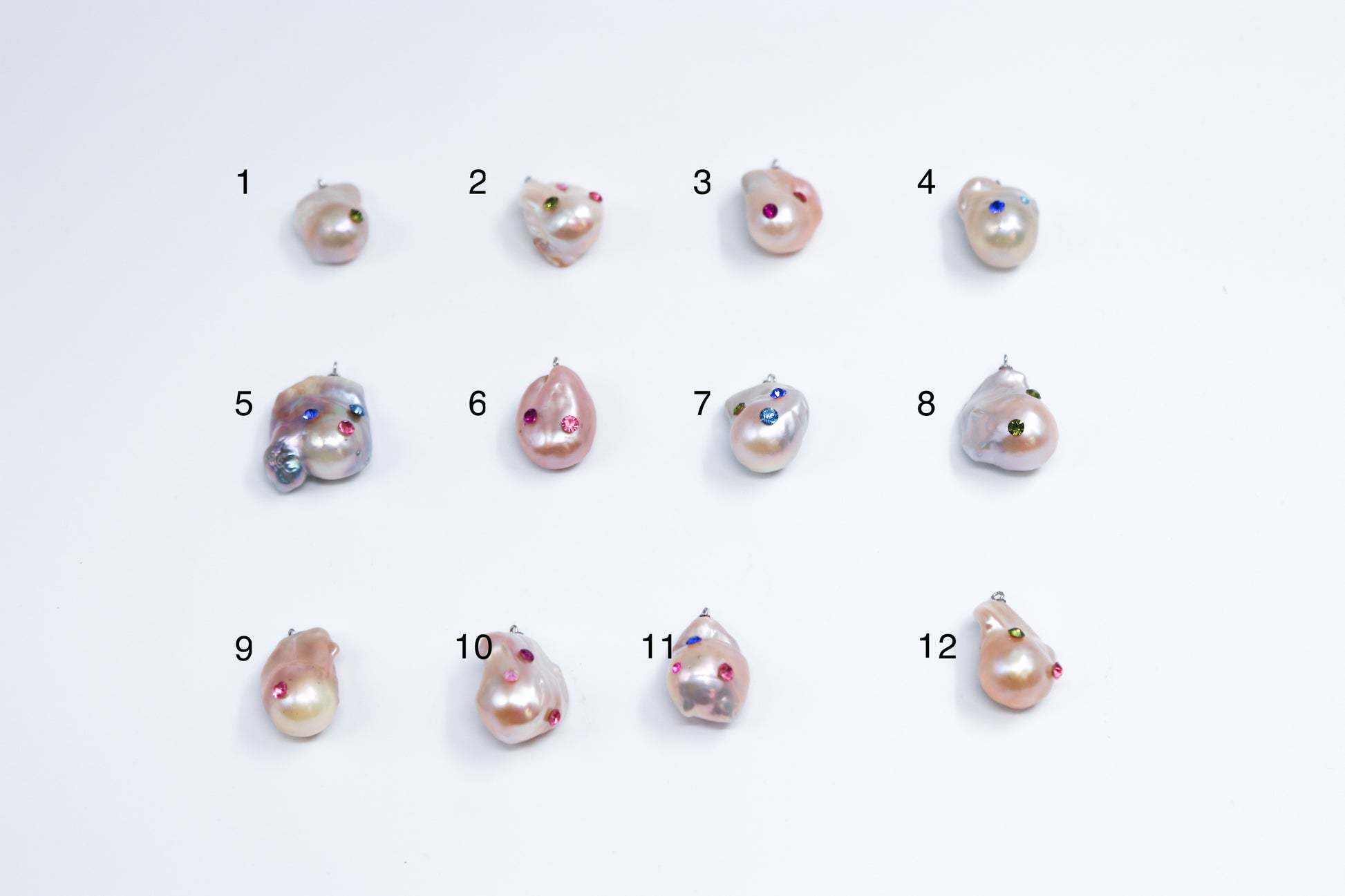an assortment of fresh water pearls with gems  | Pearl Pendant | Baobei Label