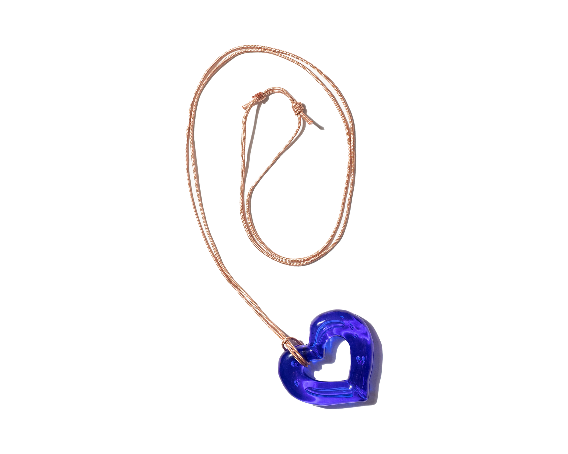 blue resin heart pendant with tan belt string | Love U Pendant Belt Blue | Baobei Label
