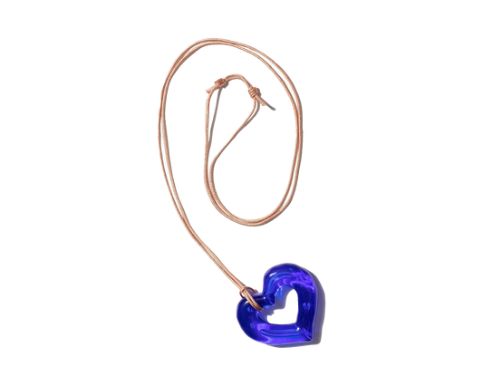 blue resin heart pendant with tan belt string | Love U Pendant Belt Blue | Baobei Label