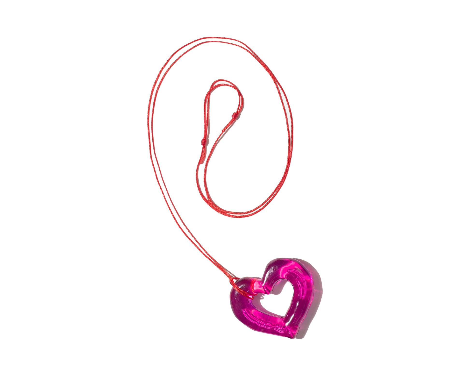pink resin heart pendant with red belt string | Love U Pendant Belt Pink | Baobei Label