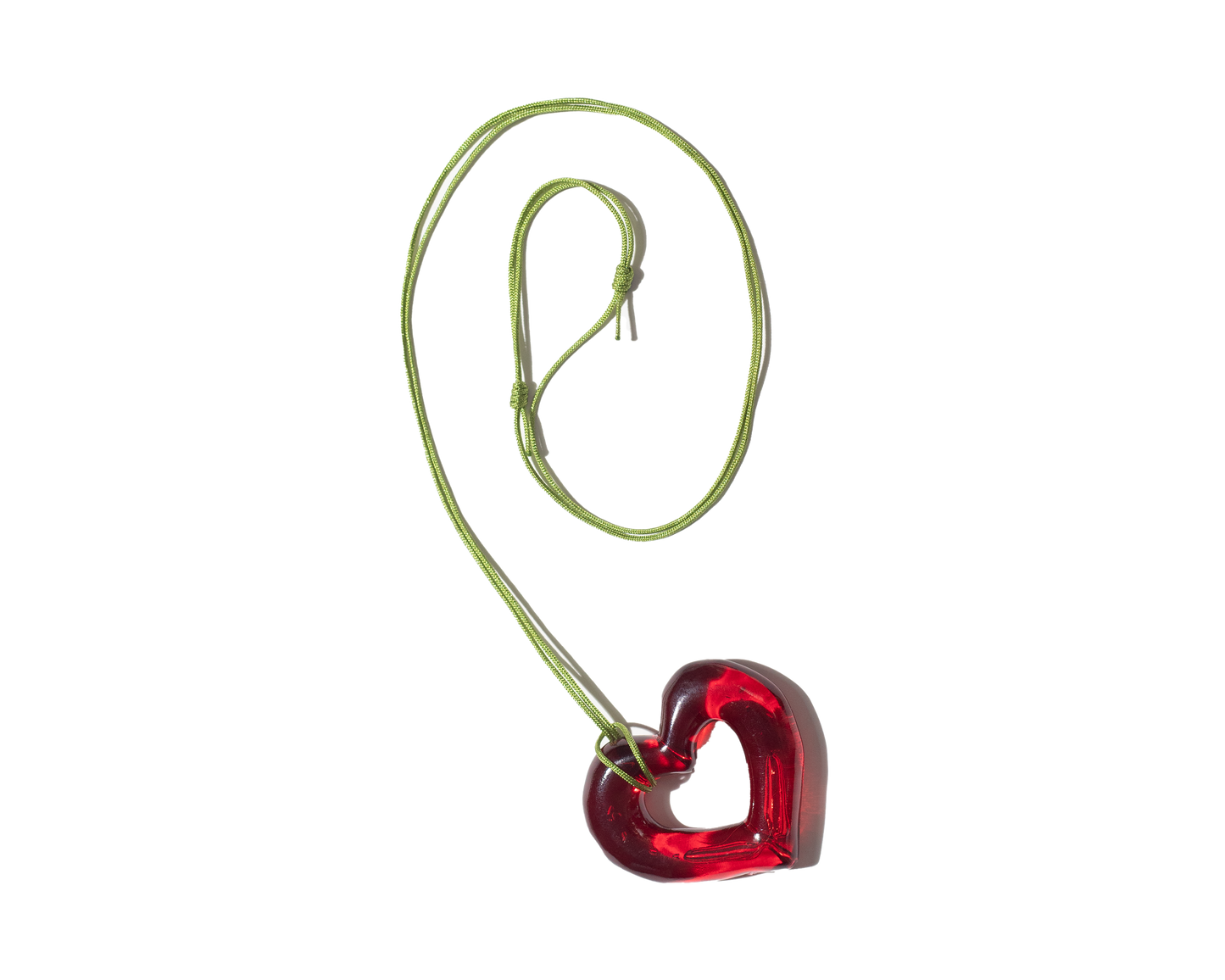 dark red resin heart pendant with green belt string | Love U Pendant Belt Red | Baobei Label