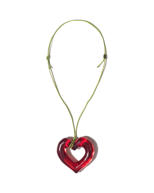 dark red resin heart pendant with green necklace string | Love U Pendant Red | Baobei Label