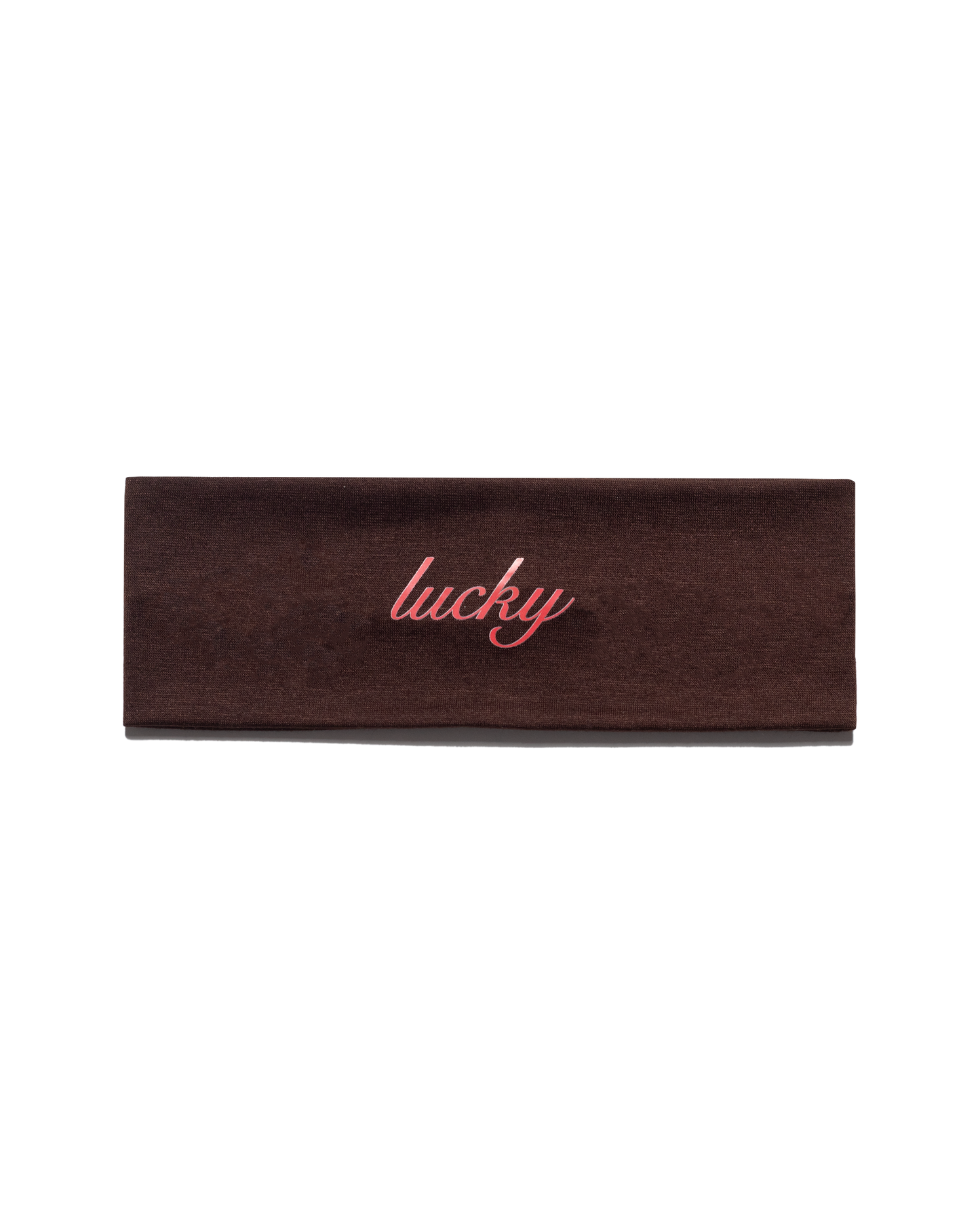 brown headband with red linked text 'lucky' | Lucky Girl in Boba | Brown Headband | Baobei Label